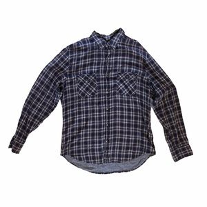 Vince Collared Plaid Button Up Watch Blue Orange L